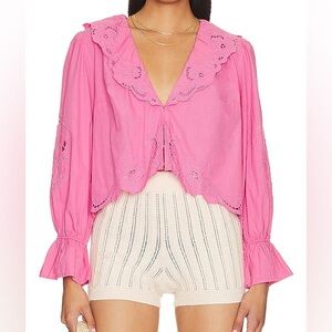 free people maisie cutwork top pink